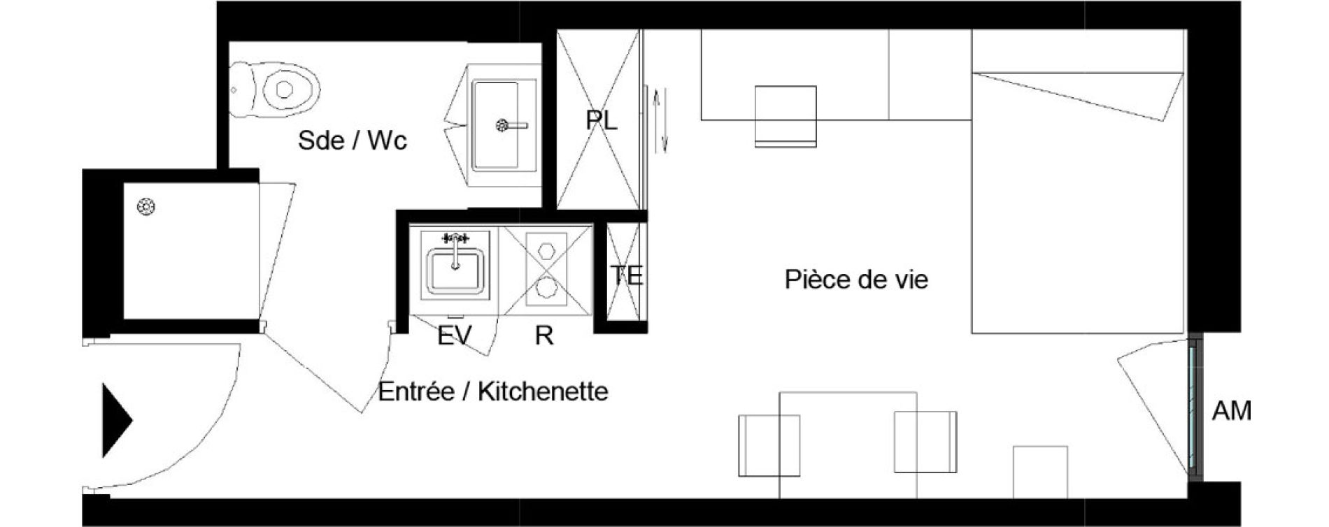 Appartement T1 meubl&eacute; de 20,44 m2 &agrave; Pessac Parc industriel - bersol