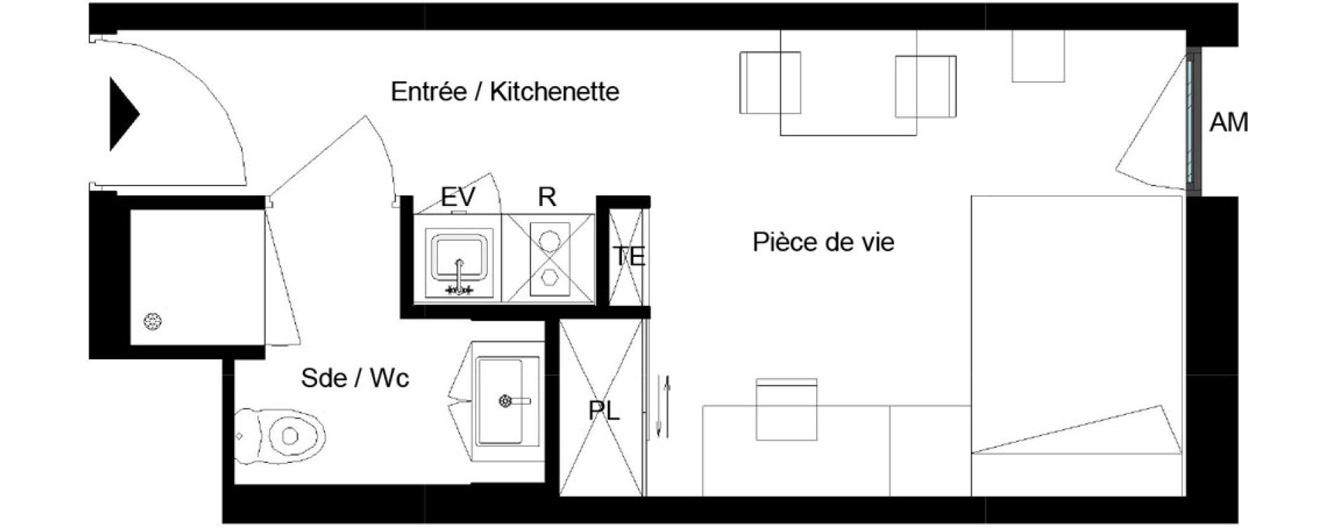 Appartement T1 meubl&eacute; de 20,44 m2 &agrave; Pessac Parc industriel - bersol