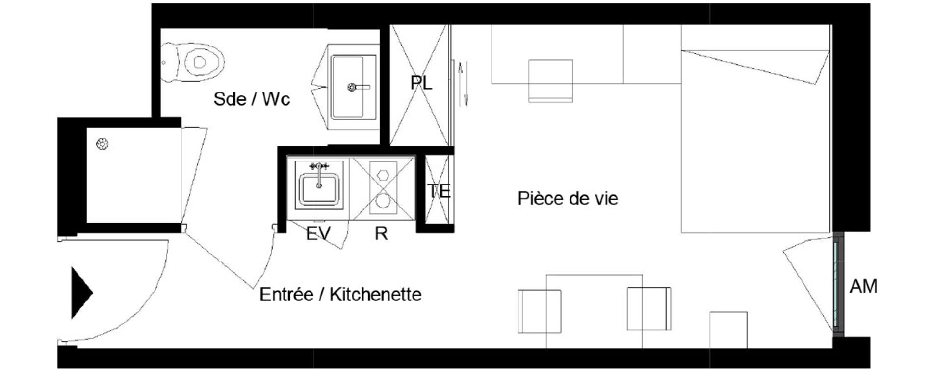 Appartement T1 meubl&eacute; de 20,23 m2 &agrave; Pessac Parc industriel - bersol