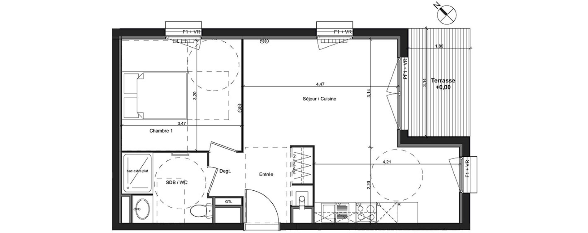 Appartement T2 de 44,81 m2 &agrave; Pessac La paillere - compostelle