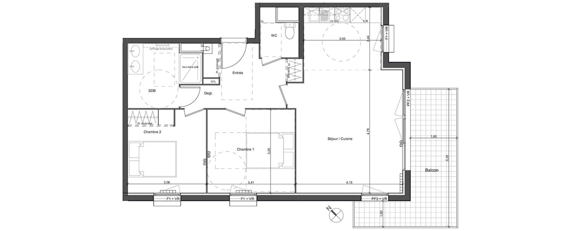 Appartement T3 de 65,67 m2 &agrave; Pessac La paillere - compostelle