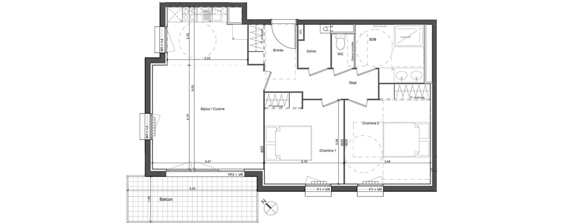 Appartement T3 de 67,60 m2 &agrave; Pessac La paillere - compostelle