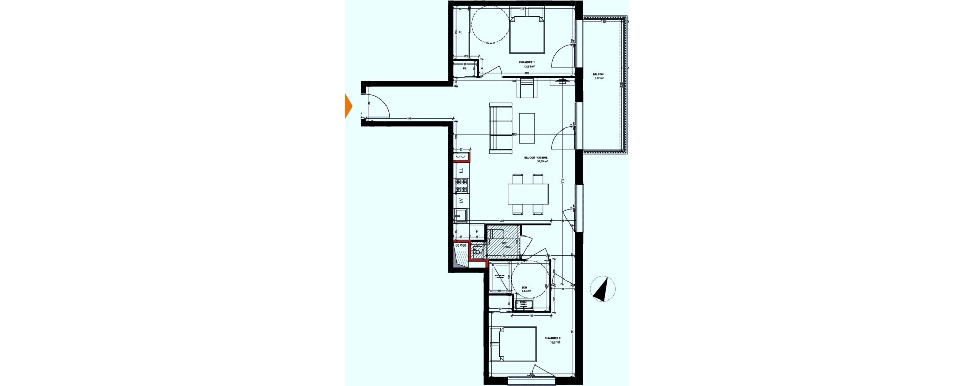 Appartement T3 de 67,29 m2 &agrave; Pessac Les echoppes &ndash; le vallon