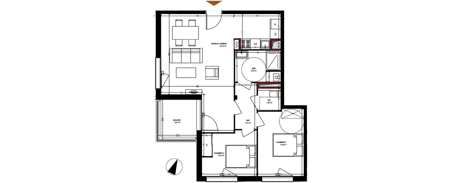Appartement T3 de 63,48 m2 &agrave; Pessac Les echoppes &ndash; le vallon
