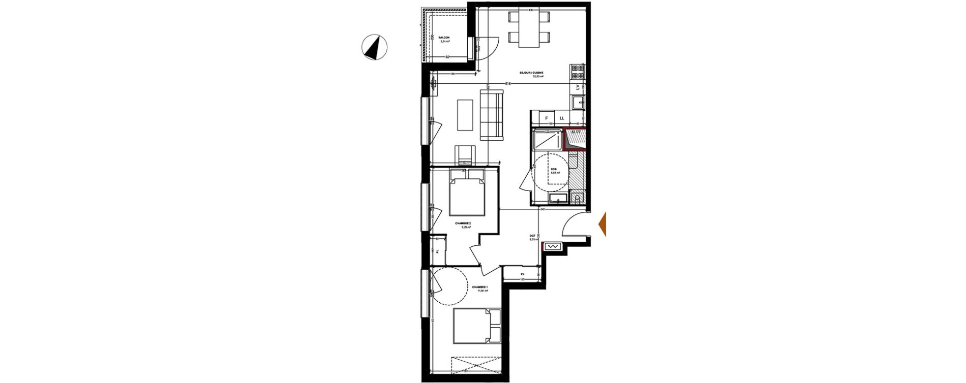 Appartement T3 de 67,58 m2 &agrave; Pessac Les echoppes &ndash; le vallon