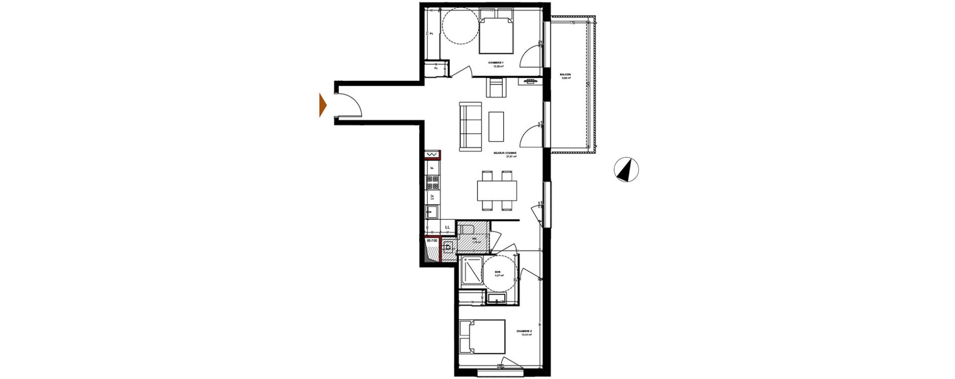 Appartement T3 de 67,52 m2 &agrave; Pessac Les echoppes &ndash; le vallon
