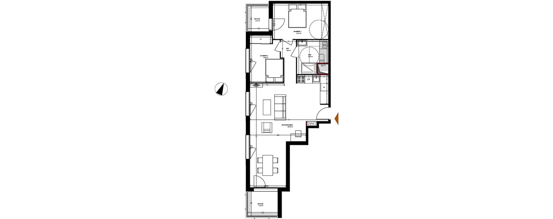 Appartement T3 de 67,81 m2 &agrave; Pessac Les echoppes &ndash; le vallon
