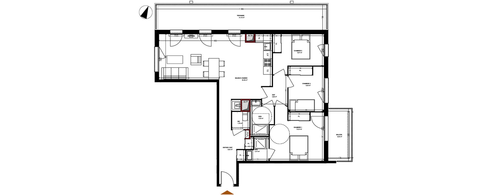 Appartement T4 de 89,74 m2 &agrave; Pessac Les echoppes &ndash; le vallon