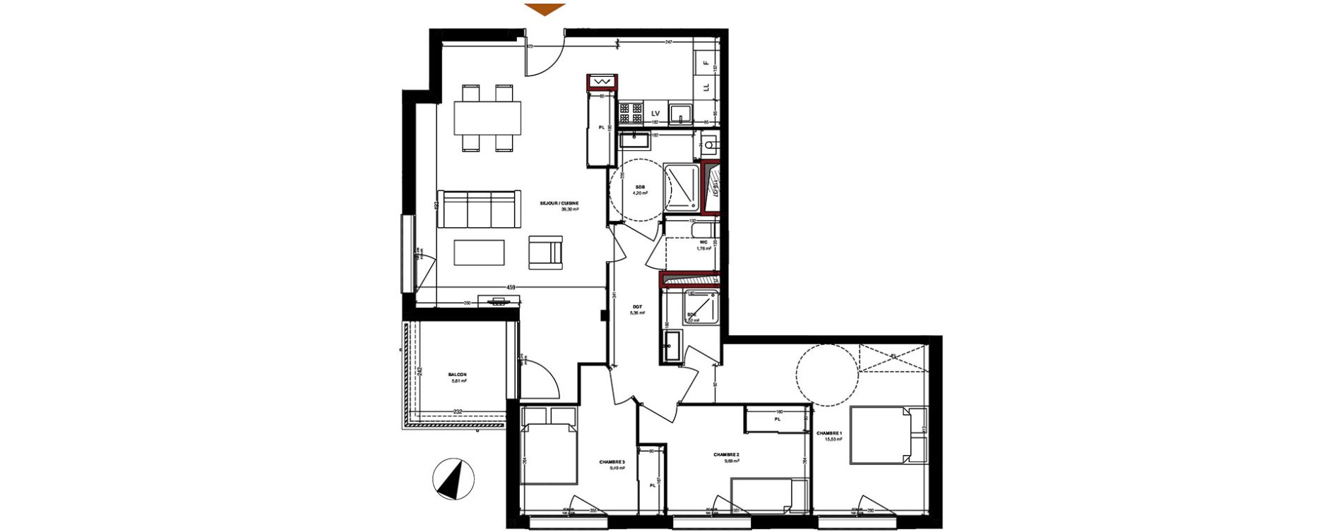 Appartement T4 de 87,84 m2 &agrave; Pessac Les echoppes &ndash; le vallon