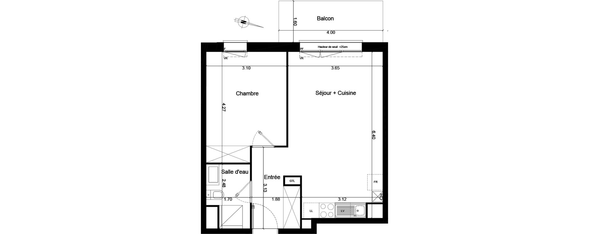 Appartement T2 de 43,25 m2 &agrave; Saint-Andr&eacute;-De-Cubzac Centre