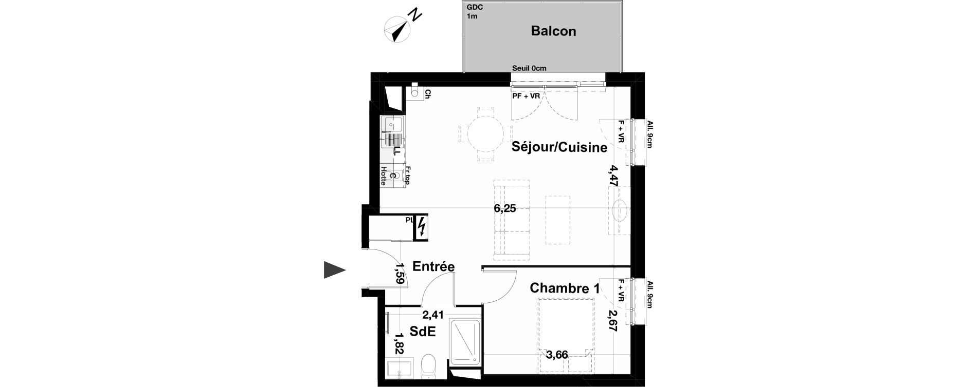 Appartement T2 de 43,96 m2 &agrave; Saint-Loub&egrave;s La terrasse