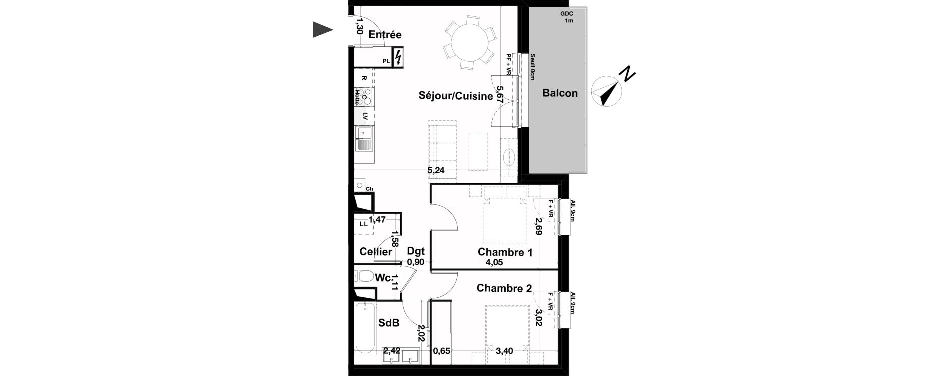 Appartement T3 de 65,36 m2 &agrave; Saint-Loub&egrave;s La terrasse