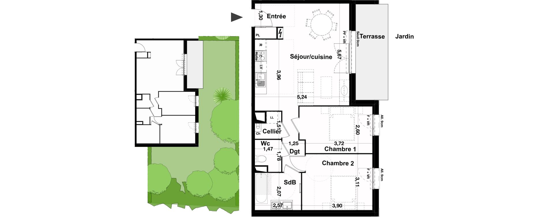 Appartement T3 de 65,39 m2 &agrave; Saint-Loub&egrave;s La terrasse