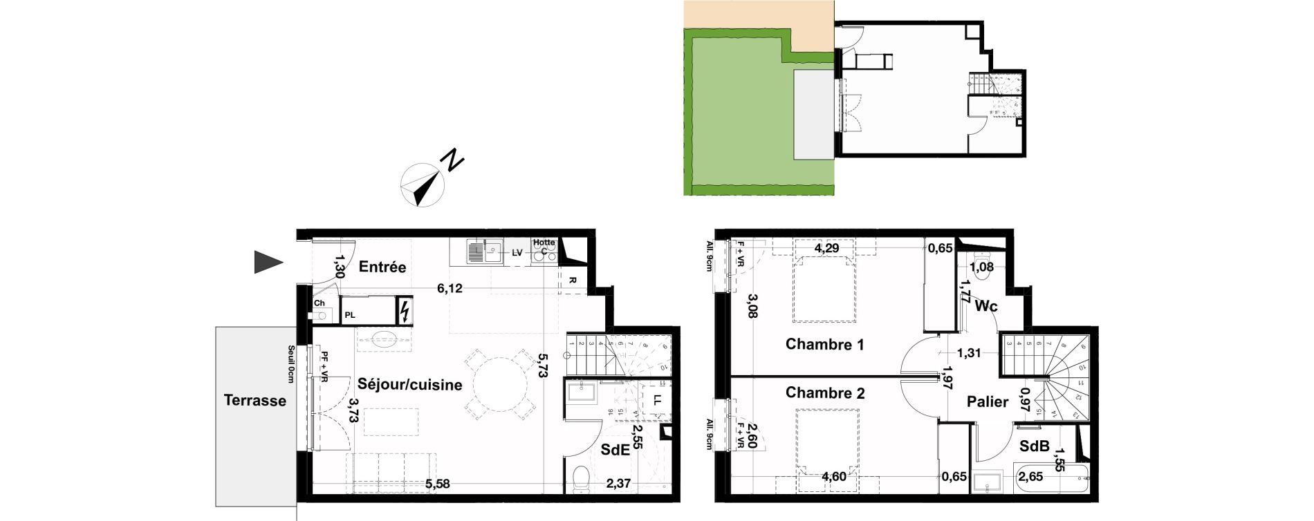 Duplex T3 de 75,91 m2 &agrave; Saint-Loub&egrave;s La terrasse