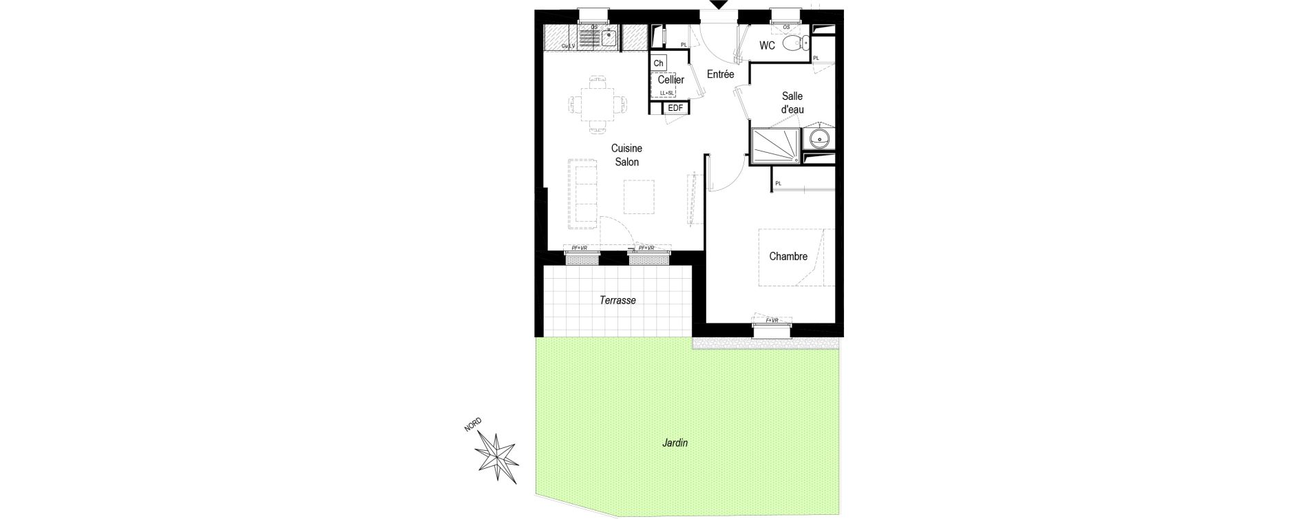 Appartement T2 de 43,94 m2 &agrave; Saint-M&eacute;dard-D'Eyrans Centre