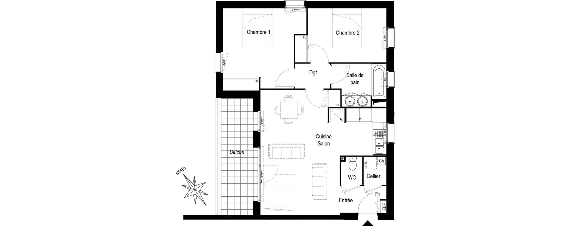 Appartement T3 de 64,71 m2 &agrave; Saint-M&eacute;dard-D'Eyrans Centre