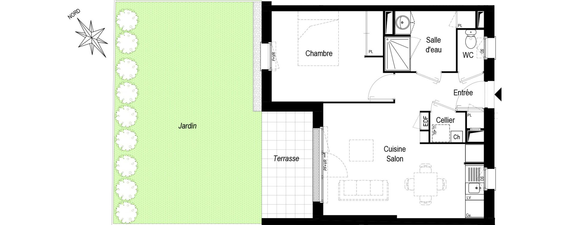 Appartement T2 de 43,65 m2 &agrave; Saint-M&eacute;dard-D'Eyrans Centre