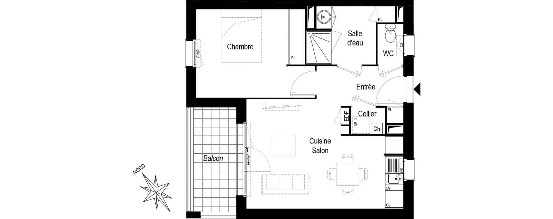 Appartement T2 de 43,76 m2 &agrave; Saint-M&eacute;dard-D'Eyrans Centre