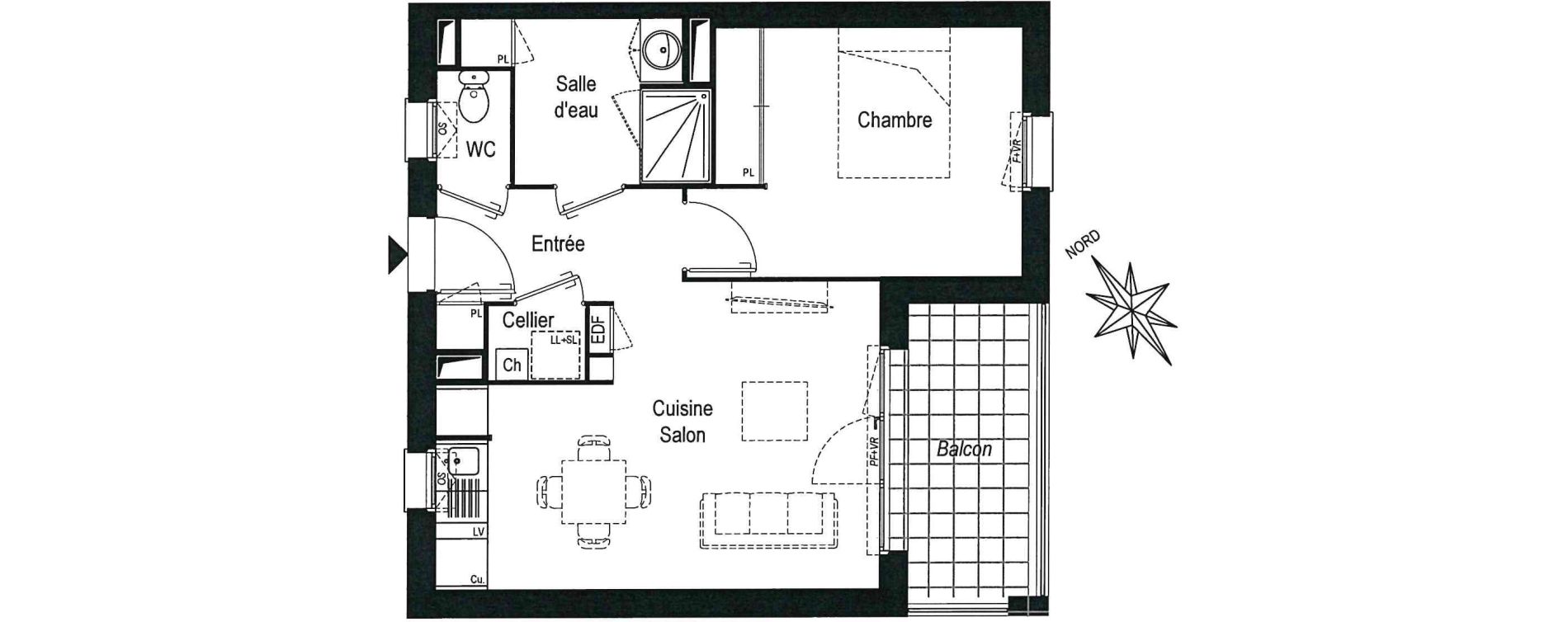 Appartement T2 de 43,76 m2 &agrave; Saint-M&eacute;dard-D'Eyrans Centre