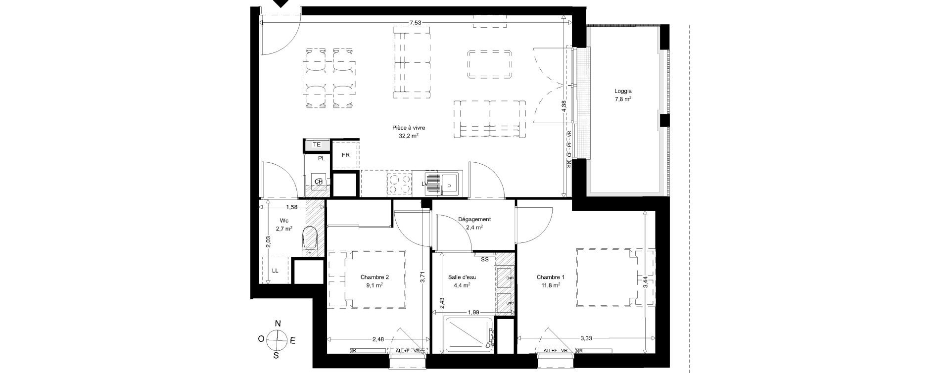 Appartement T3 de 62,60 m2 &agrave; Saint-Vincent-De-Paul Centre