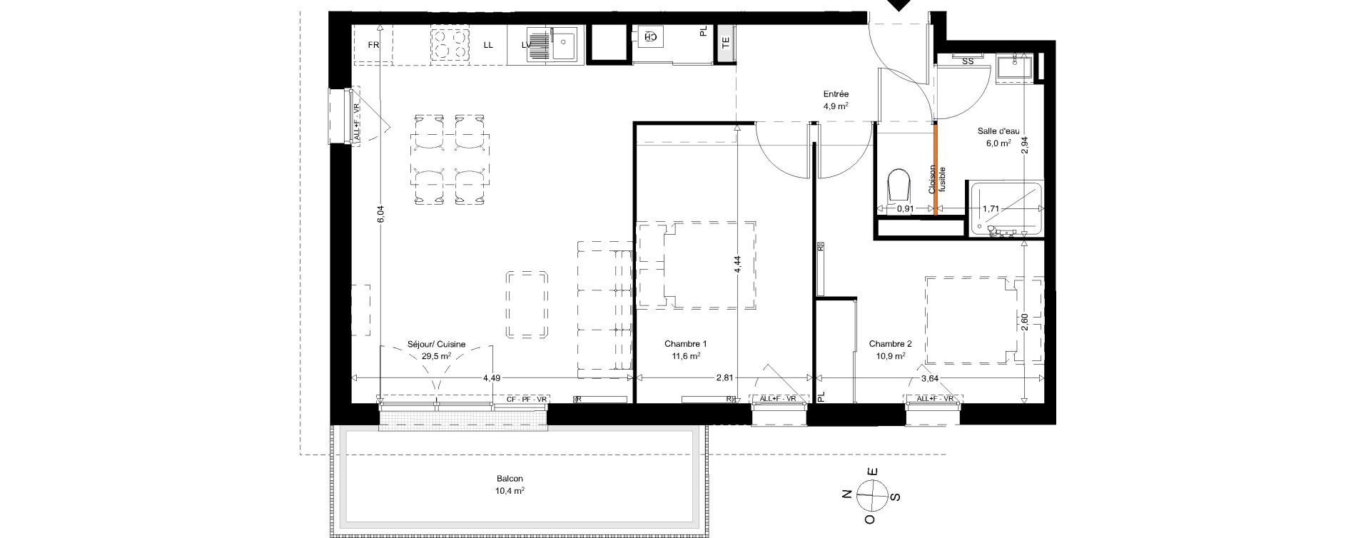 Appartement T3 de 62,90 m2 &agrave; Saint-Vincent-De-Paul Centre