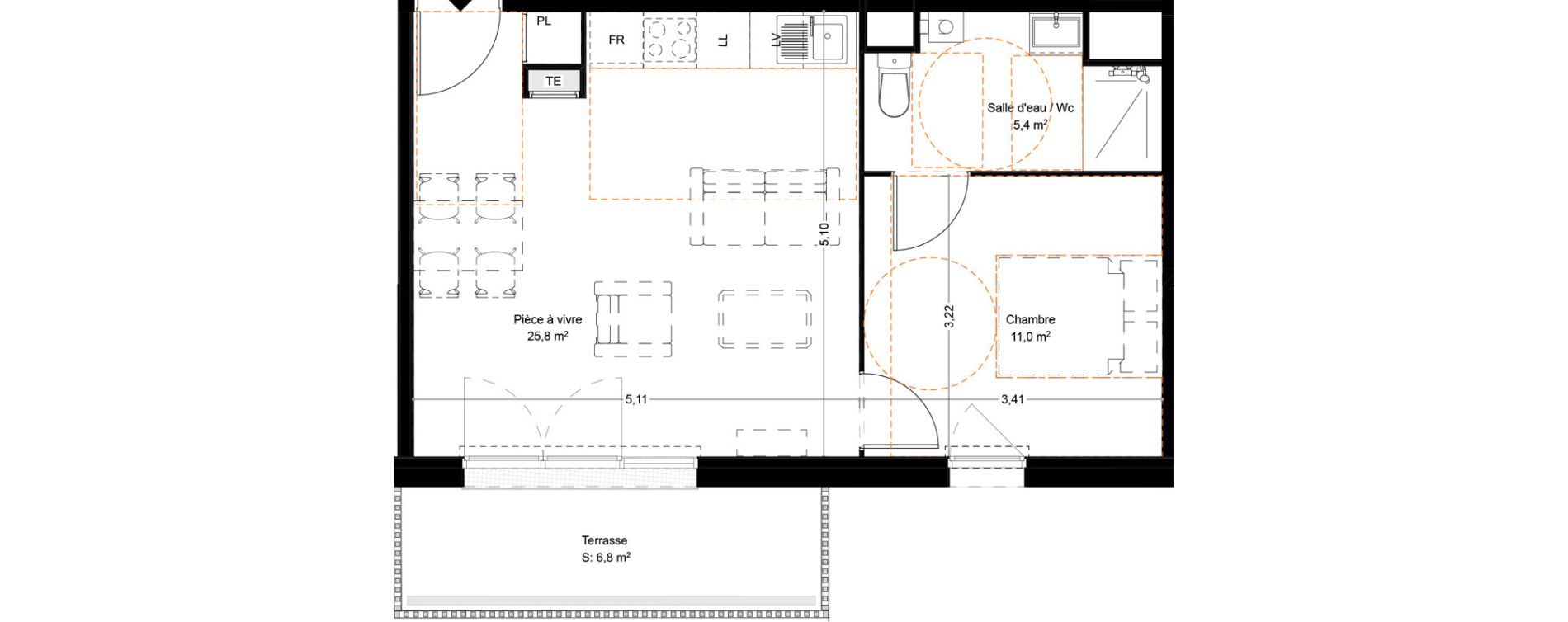 Appartement T2 de 42,20 m2 &agrave; Saint-Vincent-De-Paul Centre