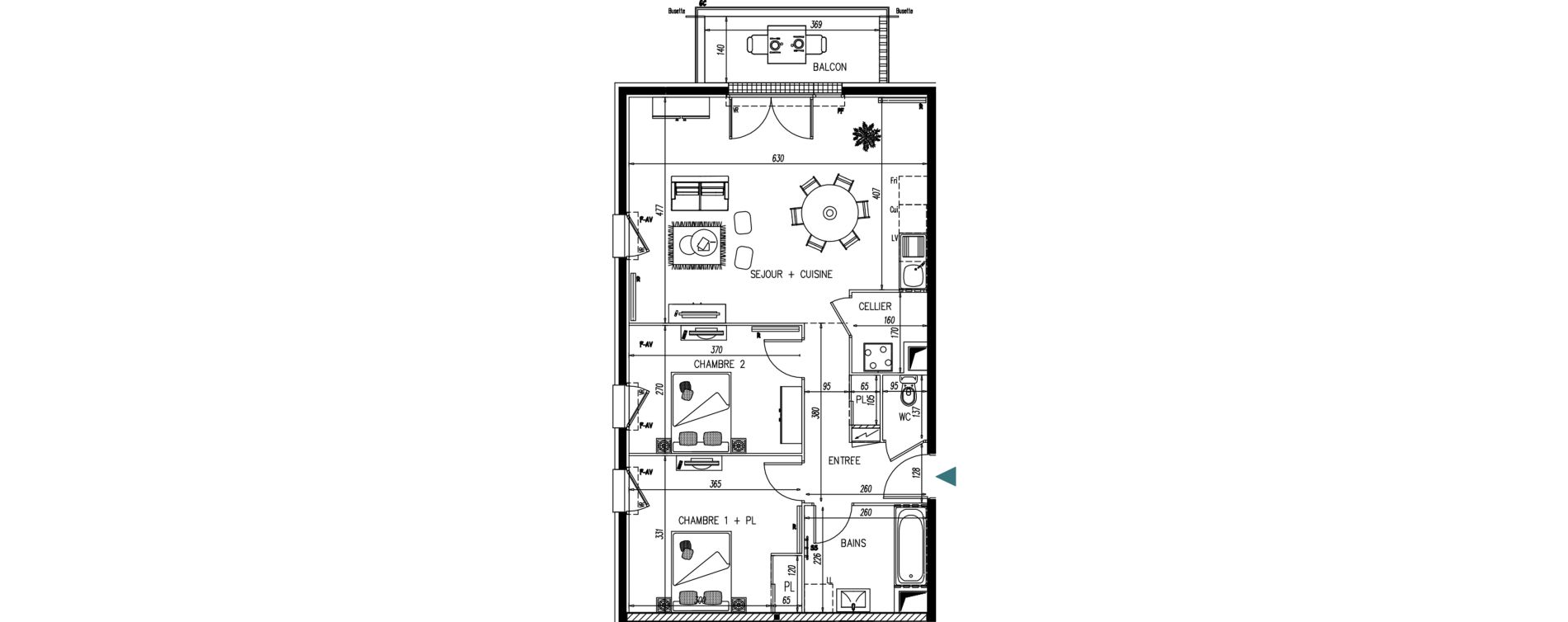 Appartement T3 de 66,39 m2 &agrave; Saint-Vincent-De-Paul Centre