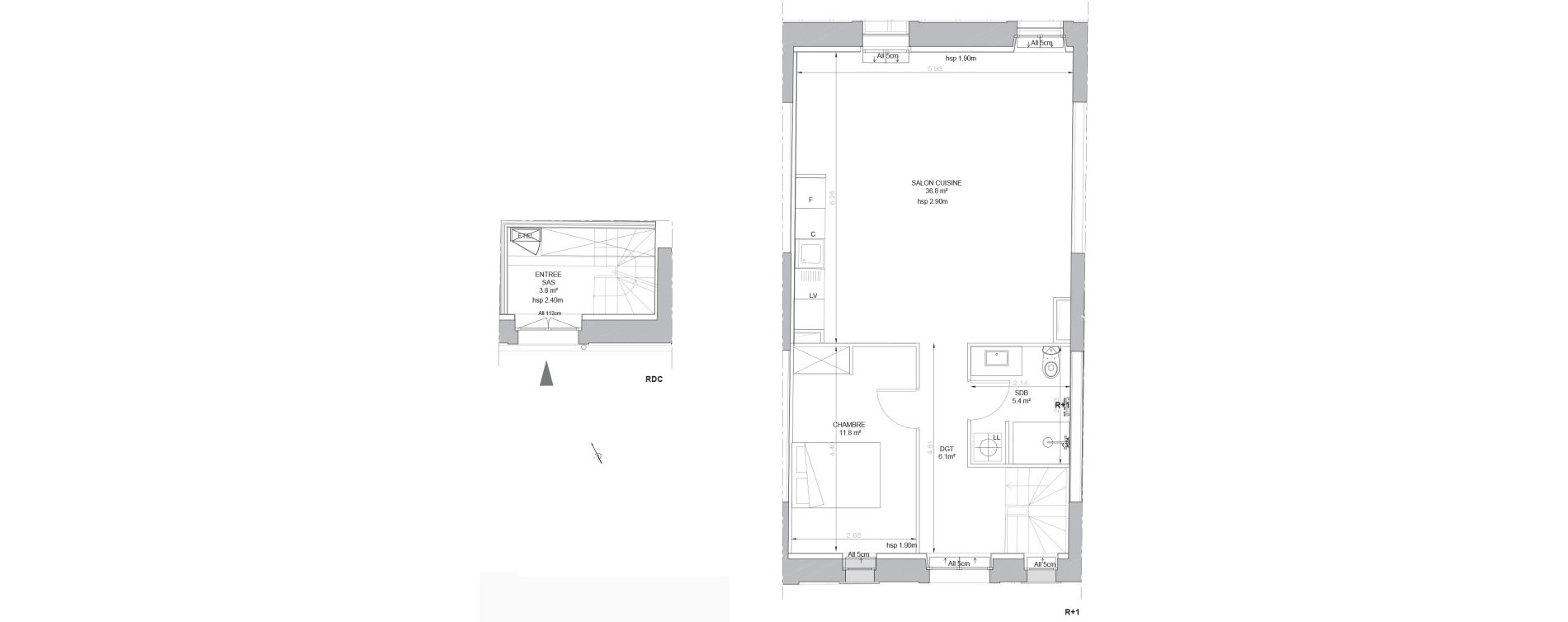 Duplex T2 de 63,90 m2 &agrave; Sainte-Eulalie Centre