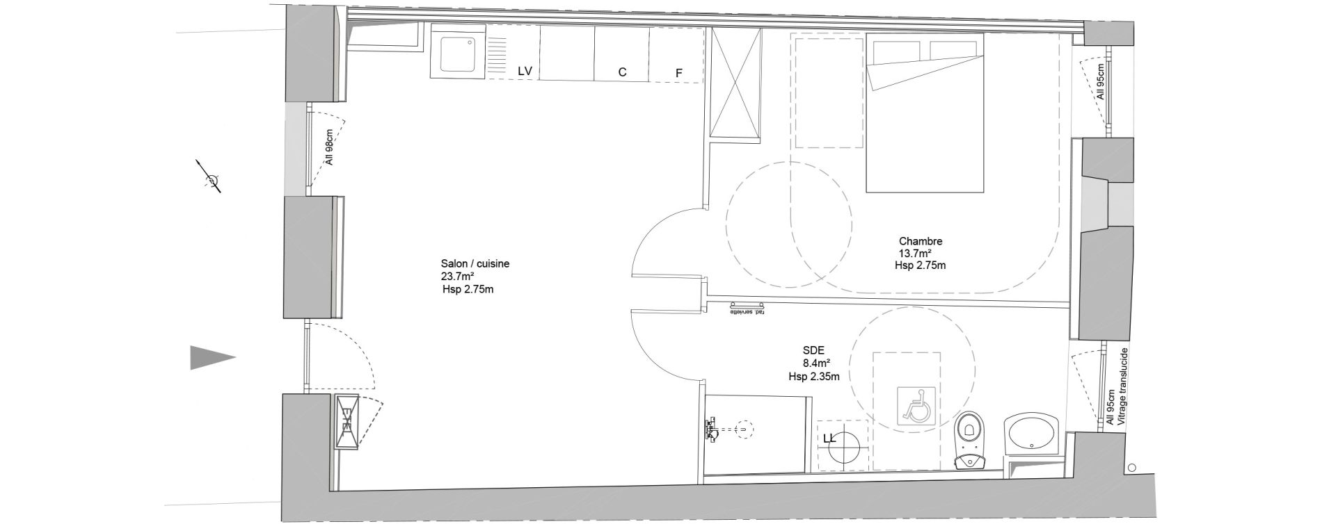 Appartement T2 de 45,80 m2 à Sainte-Eulalie Centre