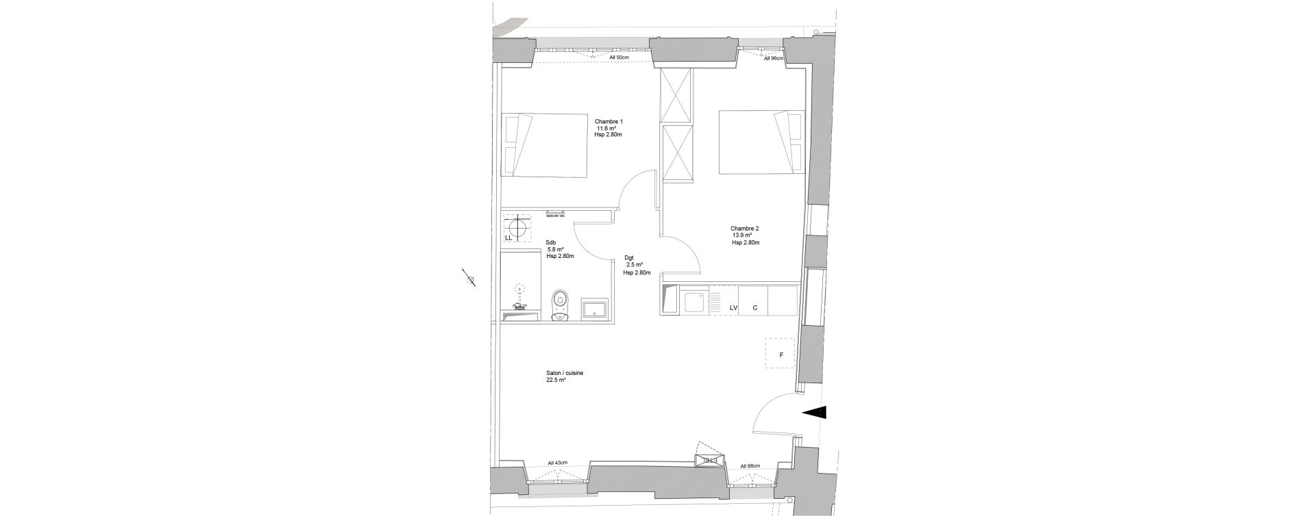 Appartement T3 de 56,30 m2 &agrave; Sainte-Eulalie Centre