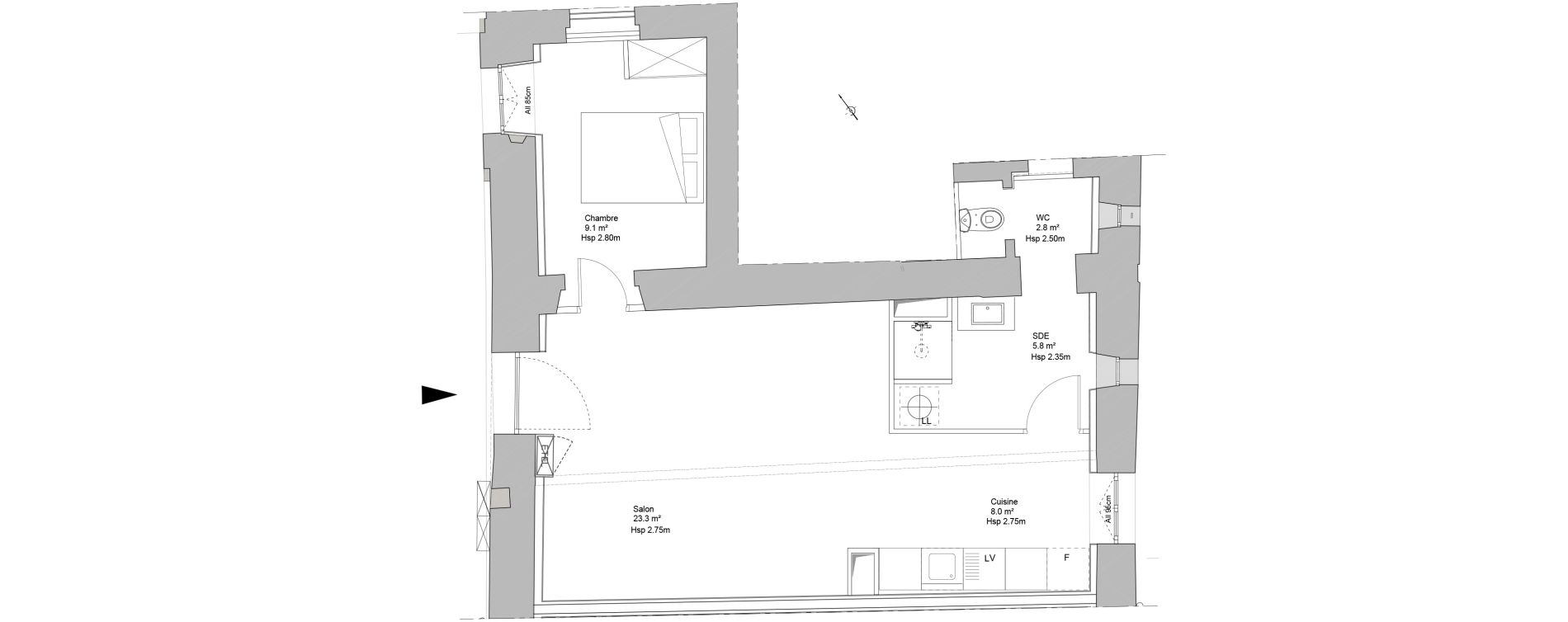 Appartement T2 de 49,00 m2 à Sainte-Eulalie Centre