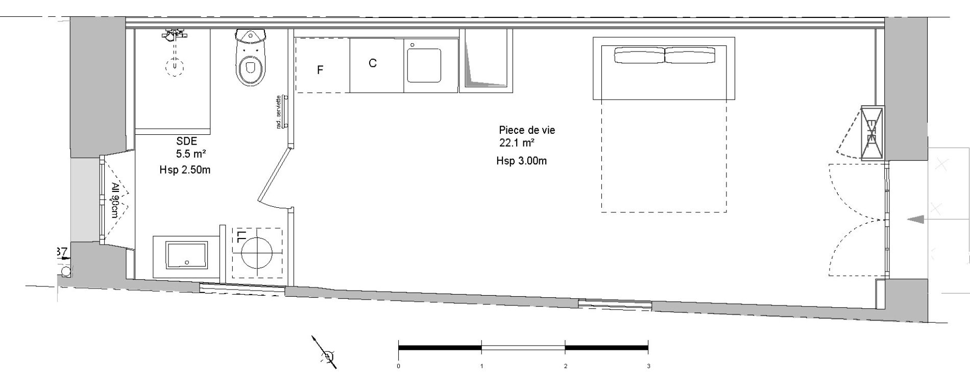 Appartement T1 de 27,60 m2 &agrave; Sainte-Eulalie Centre