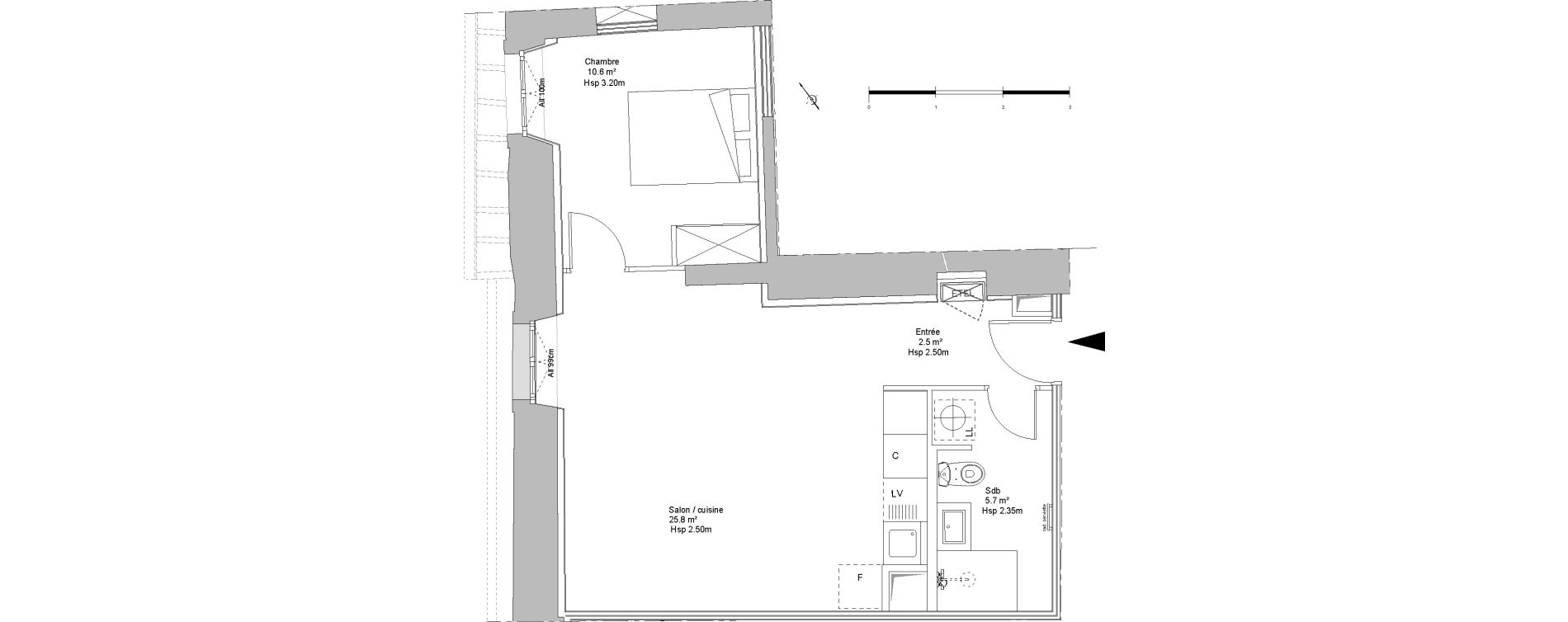 Appartement T2 de 44,60 m2 &agrave; Sainte-Eulalie Centre
