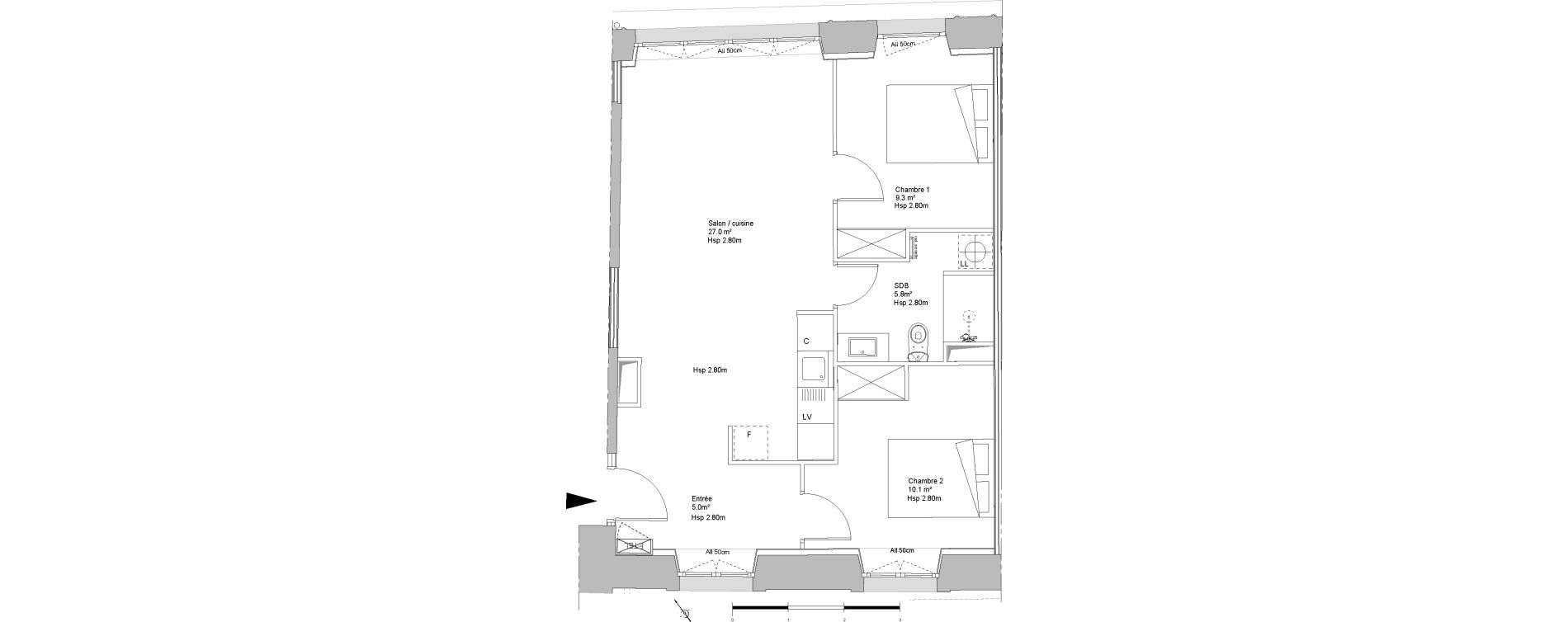 Appartement T3 de 57,20 m2 &agrave; Sainte-Eulalie Centre