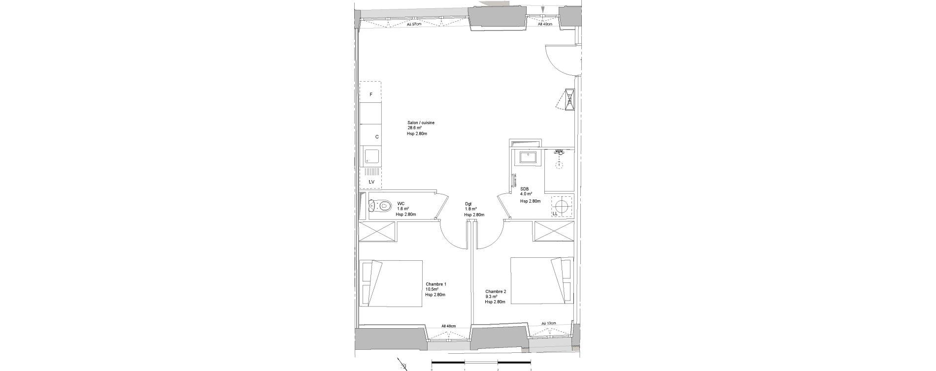 Appartement T3 de 55,80 m2 &agrave; Sainte-Eulalie Centre