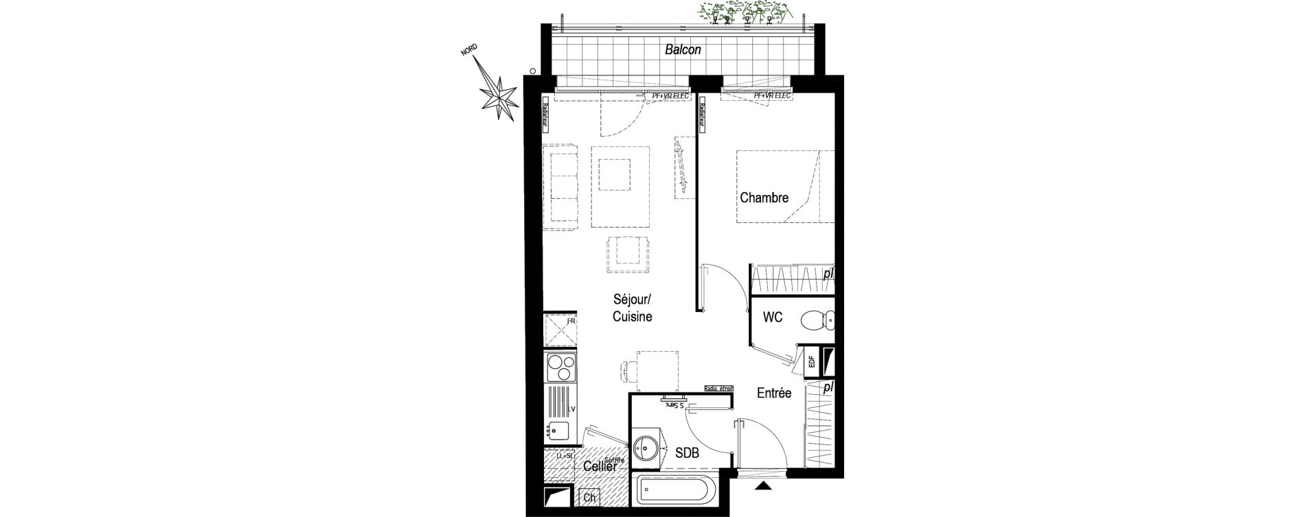 Appartement T2 de 43,50 m2 &agrave; Talence Lyc&eacute;e