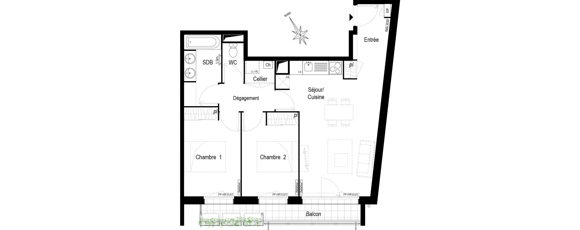 Appartement T3 de 62,00 m2 &agrave; Talence Lyc&eacute;e