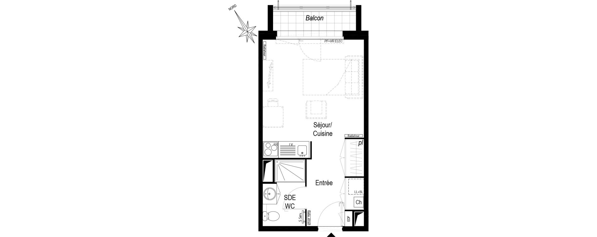 Appartement T1 de 28,50 m2 &agrave; Talence Lyc&eacute;e