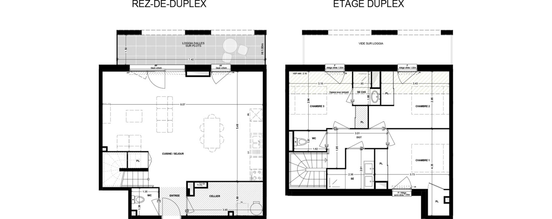 Duplex T4 de 93,96 m2 &agrave; Talence Saint-genes