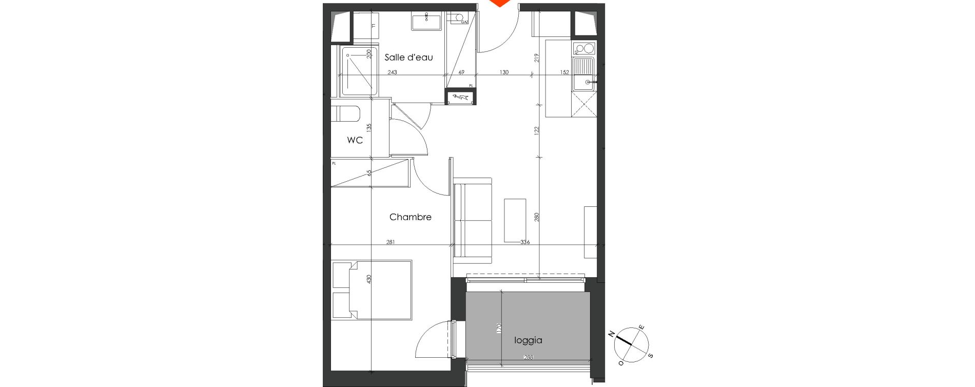 Appartement T2 de 42,77 m2 &agrave; Talence Medoquine