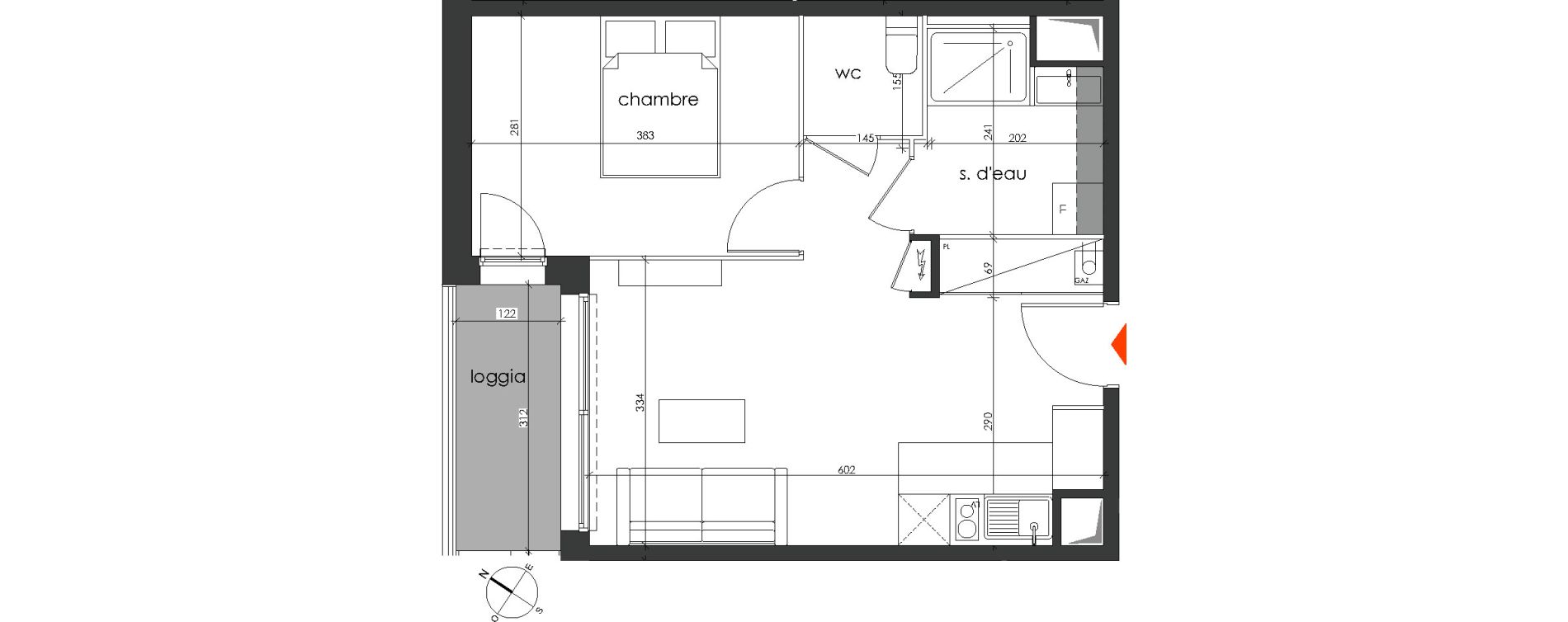 Appartement T2 de 39,28 m2 &agrave; Talence Medoquine