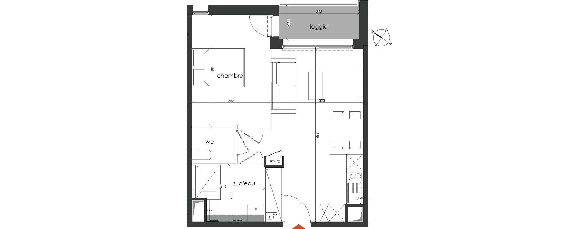 Appartement T2 de 40,36 m2 &agrave; Talence Medoquine