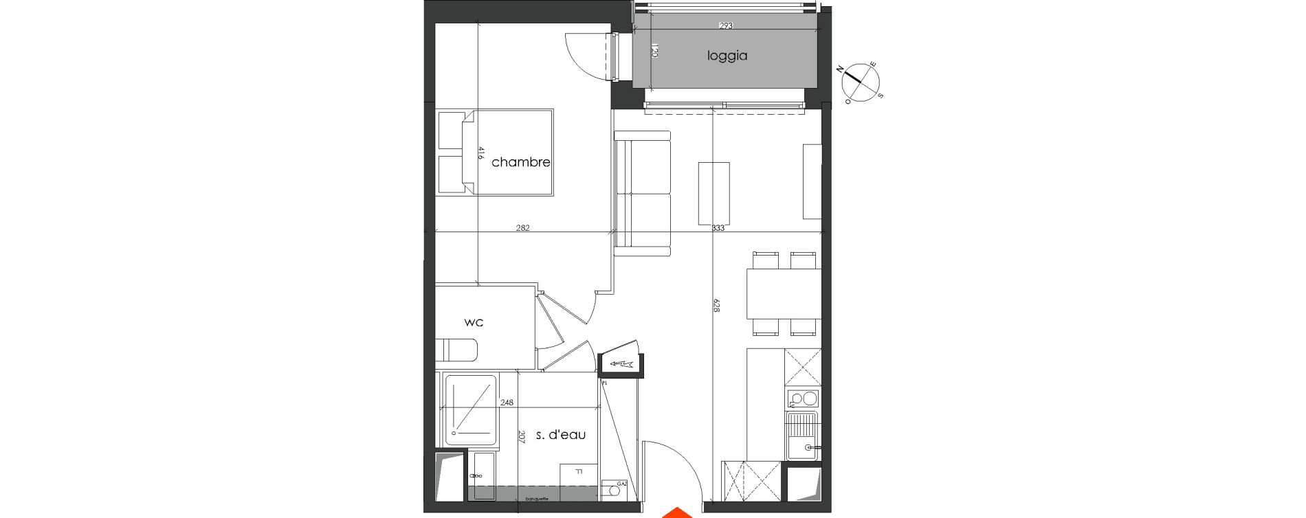 Appartement T2 de 40,77 m2 &agrave; Talence Medoquine