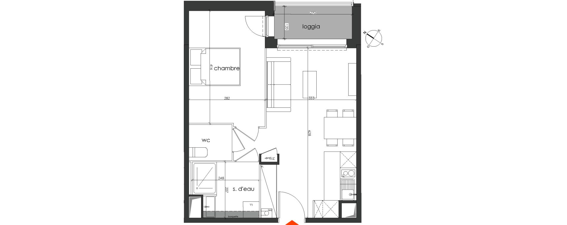 Appartement T2 de 40,94 m2 &agrave; Talence Medoquine