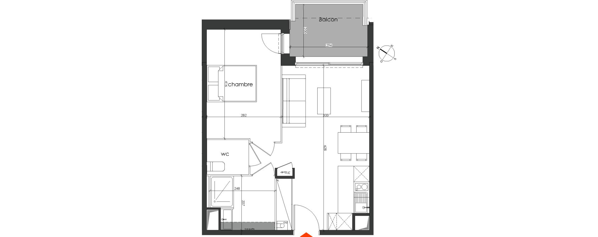 Appartement T2 de 40,79 m2 &agrave; Talence Medoquine