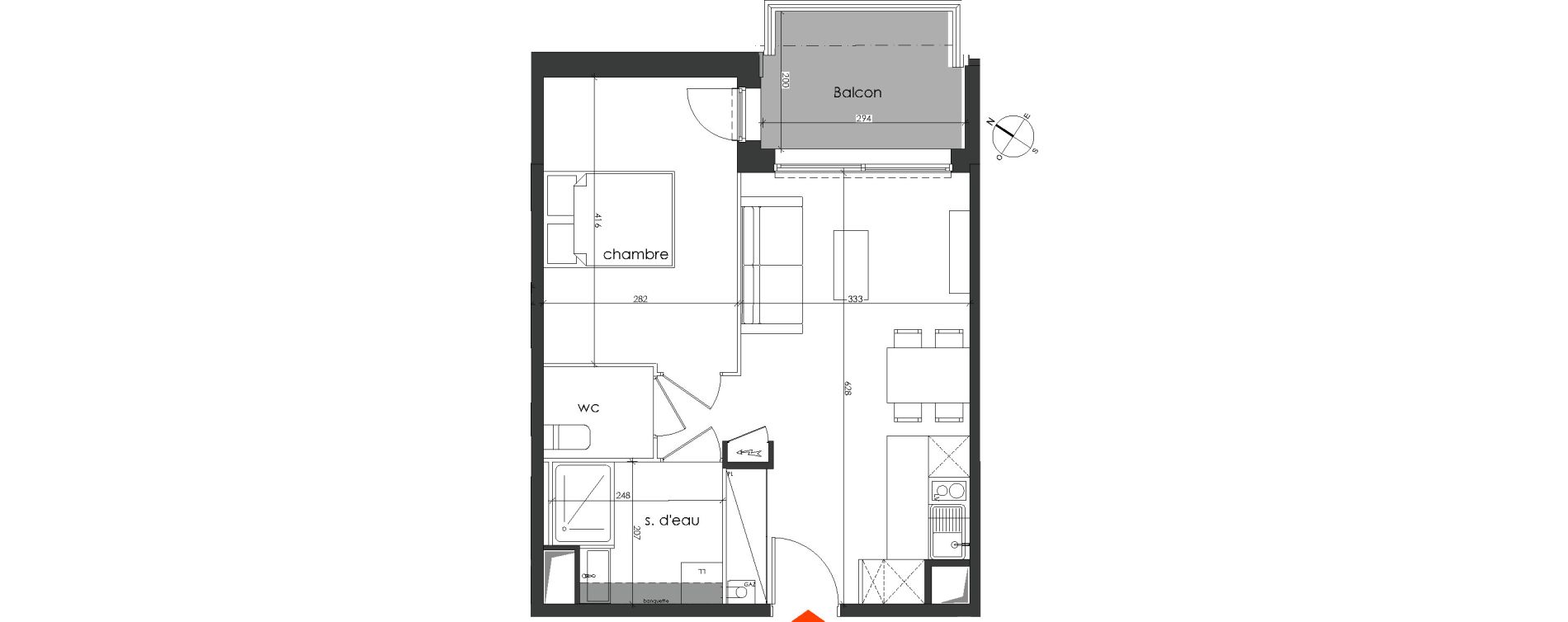 Appartement T2 de 40,98 m2 &agrave; Talence Medoquine