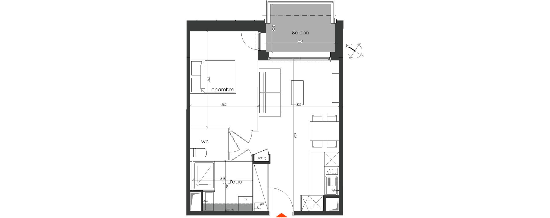 Appartement T2 de 40,36 m2 &agrave; Talence Medoquine