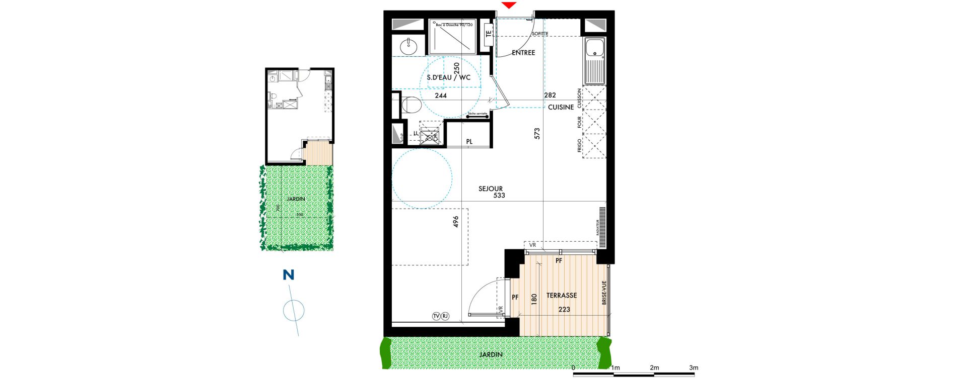 Appartement T1 bis de 33,78 m2 &agrave; Talence Centre