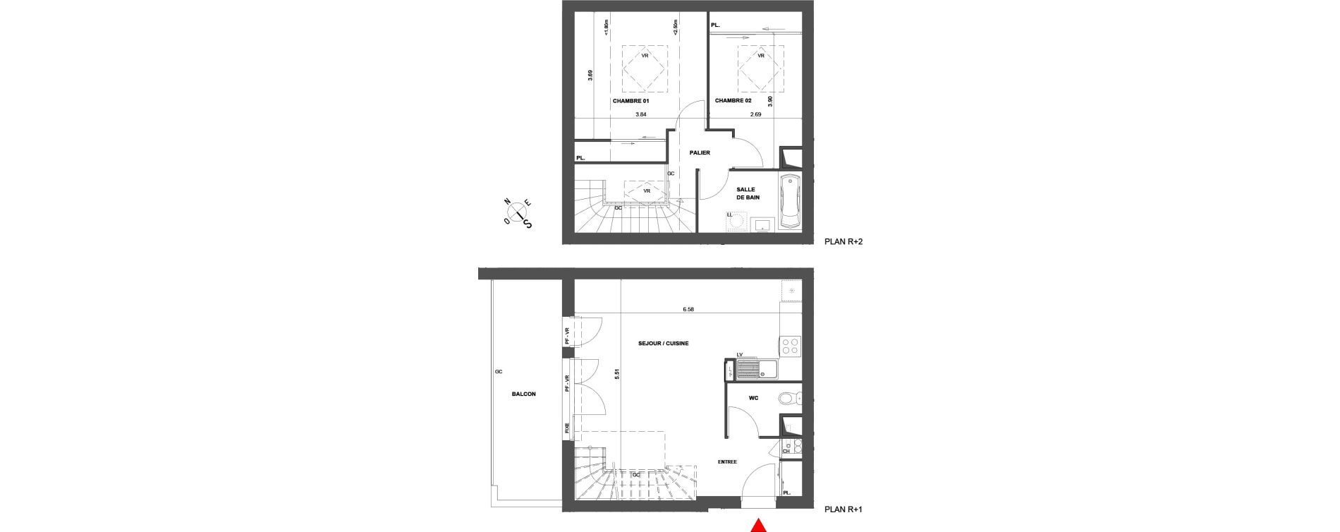Duplex T3 de 67,90 m2 &agrave; Talence Saint-genes
