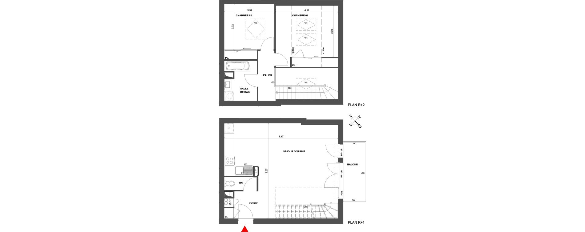 Duplex T3 de 75,40 m2 &agrave; Talence Saint-genes